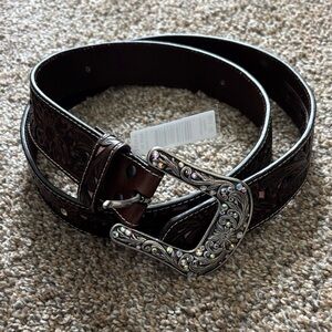 Ariat Dark Brown Embossed Belt with Silver Buckle